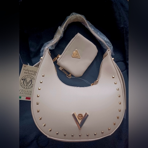 Valentino Orlandi Handbags - NWT VALENTINO ORLANDI VEGAN LEATHER TAUPE WITH GOLD HARDWARE PURSE.